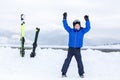 Small boy has fun with ski in mountain ski resort Royalty Free Stock Photo