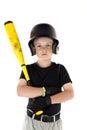 Small boy holding his baseball bat with a serious expression Royalty Free Stock Photo