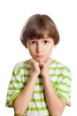 A small boy is offending on white background Royalty Free Stock Photo