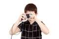 Small boy photographing horizontal with digital camera