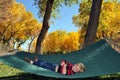 Small boy resting in hammock Royalty Free Stock Photo