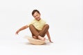 Small boy is sitting on a special simulator for training vestibular apparatus Royalty Free Stock Photo