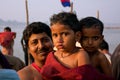 Small boys and father after bathe in the Ganges Royalty Free Stock Photo