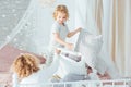 Small boys having pillow fight Royalty Free Stock Photo