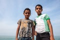 Small boys pose in Hormoz village Royalty Free Stock Photo