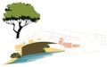 Small bridge across river. Illustration for internet and mobile website