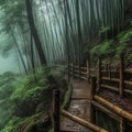 Small bridge between the bamboo forests