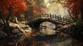 small bridge over a stream surrounded by autumn leaves