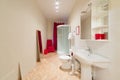 A small bright bathroom with a shower cabin Royalty Free Stock Photo