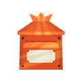 Small bright orange postal box for mail. Cartoon wall mounted metal mailbox. Flat vector for children book or mobile