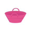 Small bright pink bucket with two handles. Plastic or metal pail for carry liquids or products. Colorful flat vector