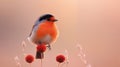A small, brightly colored bird perches on a red flower head Royalty Free Stock Photo