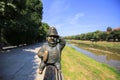 Small bronze sculpture of a soldier Schweik in the center of Uzhgorod city