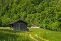 Small brown barn in the Bavarian Alps Royalty Free Stock Photo