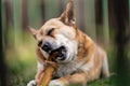 Small brown dog chewing a bone Royalty Free Stock Photo