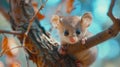A small brown mouse is sitting on a tree branch Royalty Free Stock Photo
