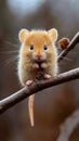 A small brown mouse sitting on a tree branch Royalty Free Stock Photo