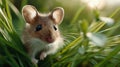 A small brown mouse voles is peeking out from the grass Royalty Free Stock Photo