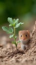 A small brown mouse voles is standing in front of a plant Royalty Free Stock Photo