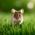 A small brown mouse voles is standing in a green field Royalty Free Stock Photo
