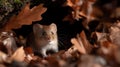 A small brown mouse voles is standing in a pile of leaves Royalty Free Stock Photo