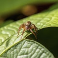 small brown spider macro on a leaf