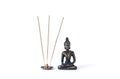 Buddha statue with incense sticks isolated on white background Royalty Free Stock Photo