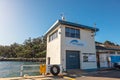 Small building of Port Authority at the Fishing Boat Harbour in Eden, Australia. Royalty Free Stock Photo