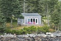 Small building on the waterfront with deck and chairs Royalty Free Stock Photo