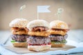 Sliders beef tall mini burgers sharing food Royalty Free Stock Photo