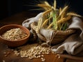 Barley Grains in a Small Burlap Sack