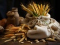 Barley Grains in a Small Burlap Sack