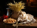 Barley Grains in a Small Burlap Sack