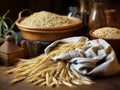 Barley Grains in a Small Burlap Sack