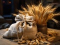 Barley Grains in a Small Burlap Sack