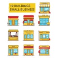 Small business buildings illustration, thin line icons, linear flat signs Royalty Free Stock Photo