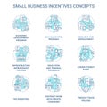 Small business incentives turquoise concept icons set