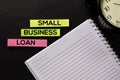 Small Business Loan text on top view office desk table of Business workplace and business objects Royalty Free Stock Photo