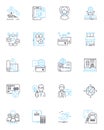 Small business loans linear icons set. Funding, Capital, Finance, Credit, Lending, Borrowing, Investment line vector and Royalty Free Stock Photo