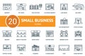 Small business outline icons set. Creative icons: market, pet shop, taxi station, clothing market, car wash, delivery