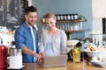 Small business owners in coffee shop Royalty Free Stock Photo