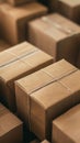 Stack of Cardboard Boxes Ready for Shipping in Warehouse with Soft Focus on Packaging Materials Royalty Free Stock Photo