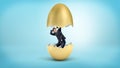 A small businessman revealed as just hatched from inside a cracked golden egg. Royalty Free Stock Photo