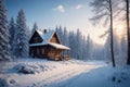 small cabin is covered in snow during the christmas.Generative ai