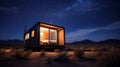 Small cabin in the desert under the starry night sky, the tiny home concept
