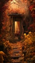 a small cabin in the middle of an autumn forest Royalty Free Stock Photo