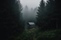 A small cabin in the middle of a forest. Generative AI image. Royalty Free Stock Photo