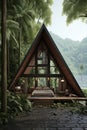 A small cabin in the middle of a forest. AI. Royalty Free Stock Photo