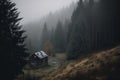 A small cabin in the middle of a forest. Generative AI image. Royalty Free Stock Photo