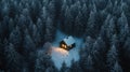 A Small Cabin Nestled in a Snowy Forest at Night Royalty Free Stock Photo